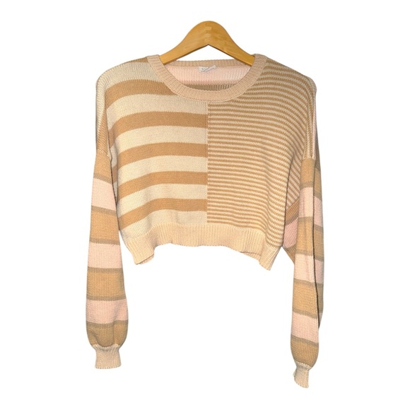 Le Lis Sweaters - LE LIS COLLECTED Neutral Striped Colorblock Cropped Sweater S Cozy Textured Knit